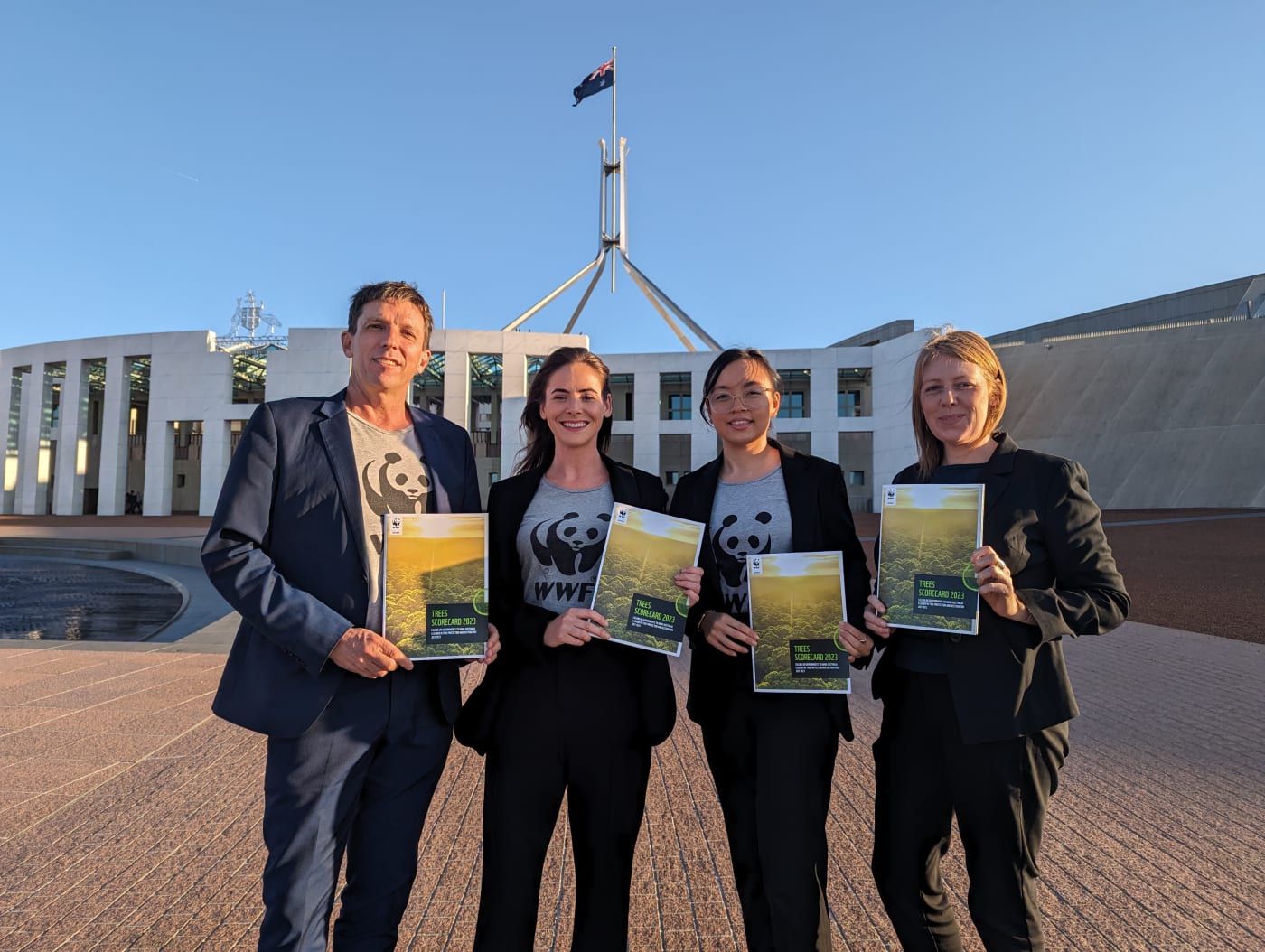 L-R: Dr Stuart Blanch, Sarah Dawson, Leonie Sii and Vanessa Keogh at the Trees Scorecard launch event at Parliament House, Canberra.