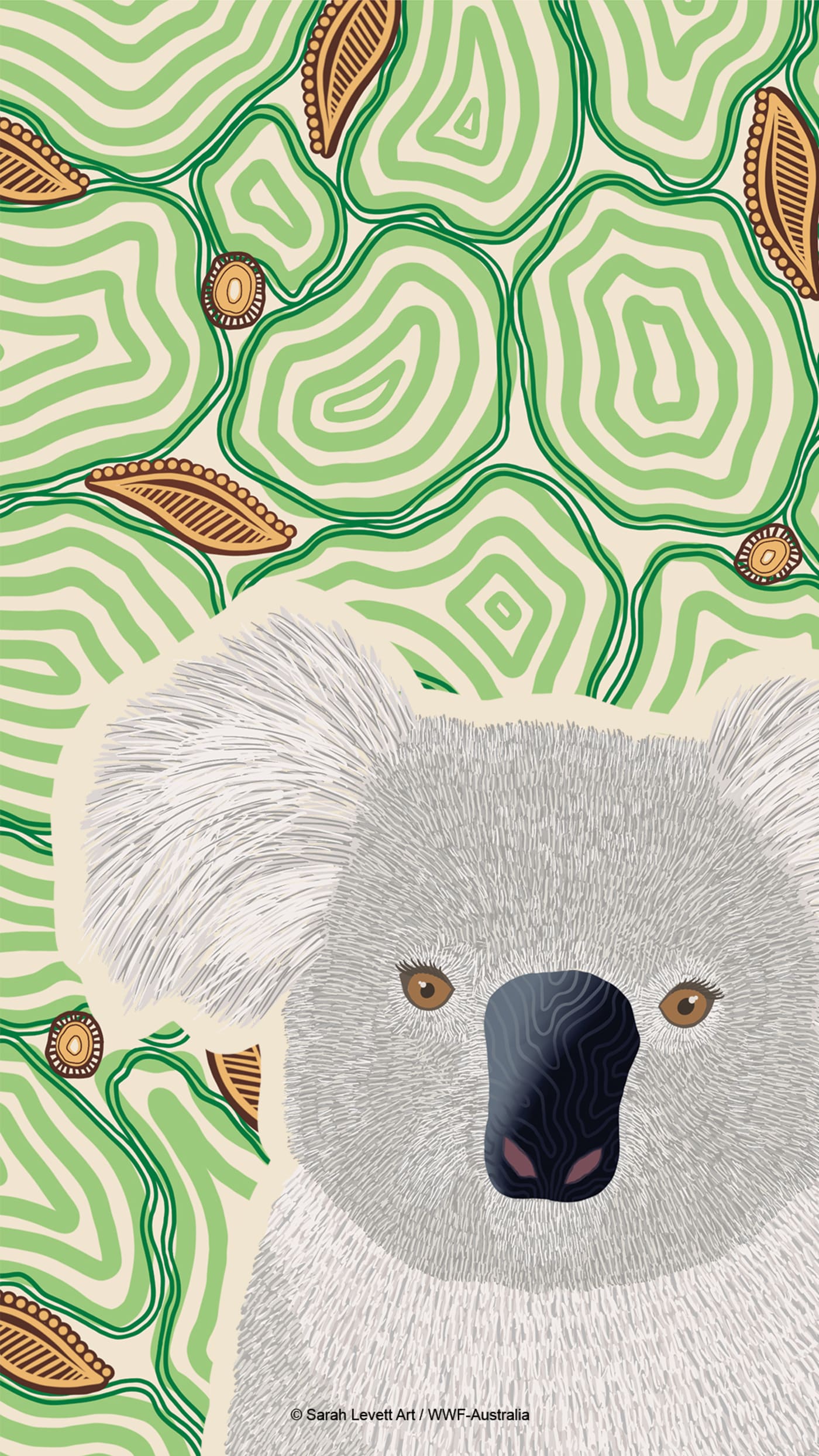 Indigenous koala art from Wiradjuri and Gundungurra artist Sarah Levett - mobile wallpaper.